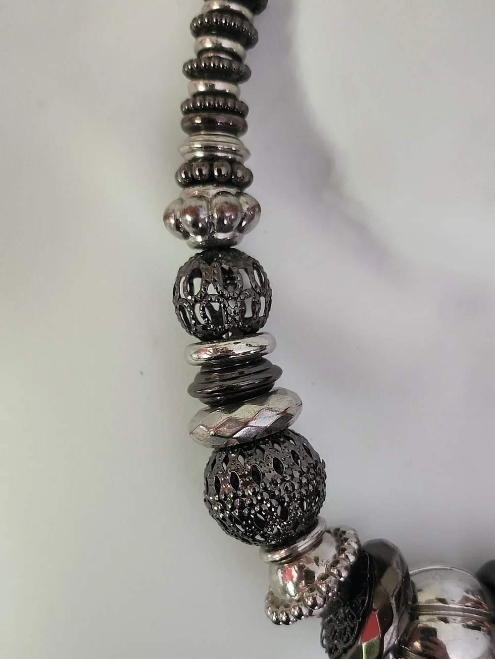Bold Sterling-Look Gunmetal Bead Statement Necklace